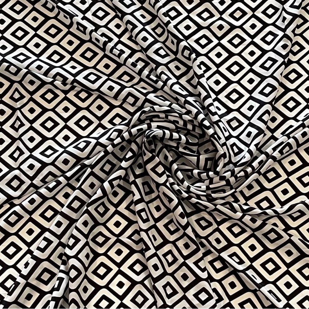 Black and White Geometric Diamond Poly Print Fabric